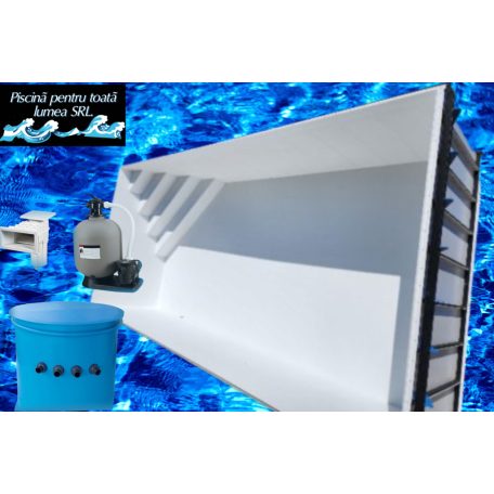 4.Piscina dreptunghiulara,,ALB,, cu colt ascutit 8x3x1,5m cu scara,set de filtrare,camin PP, bypass,led cu telecomanda