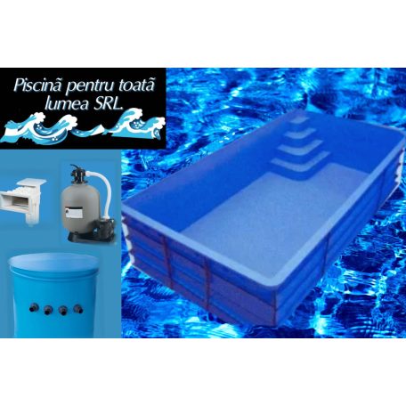 5.Piscina dreptunghiulara cu colt ascutit 8x3x1,5  cu scara,camin PP.,pompa profesionala cu clorinator,led