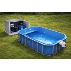 Piscină dreptunghiulară 3,5×2,2×1,2 m polipropilenă albastră, colțuri rotunjite, cu băncuță integrată – KIT PREMIUM AUTOMAT cu salinizator