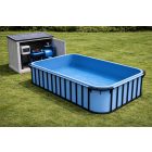 Piscină dreptunghiulară 4,5×2,5×1,2 m polipropilenă albastră, colțuri rotunjite, fără scară – KIT PREMIUM AUTOMAT cu salinizator